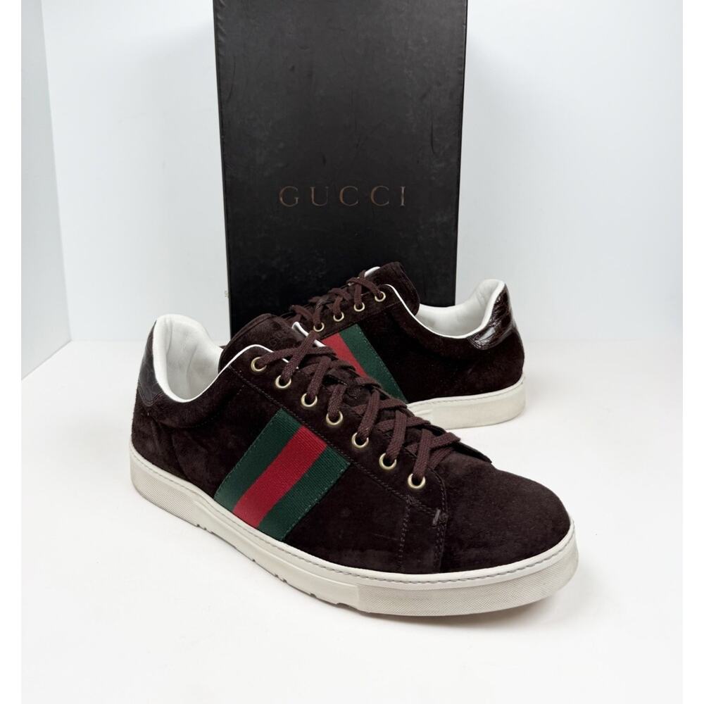 Size 10.5US - Gucci Ace Web Brown Suede Sneakers🤎 - Picture 2 of 11